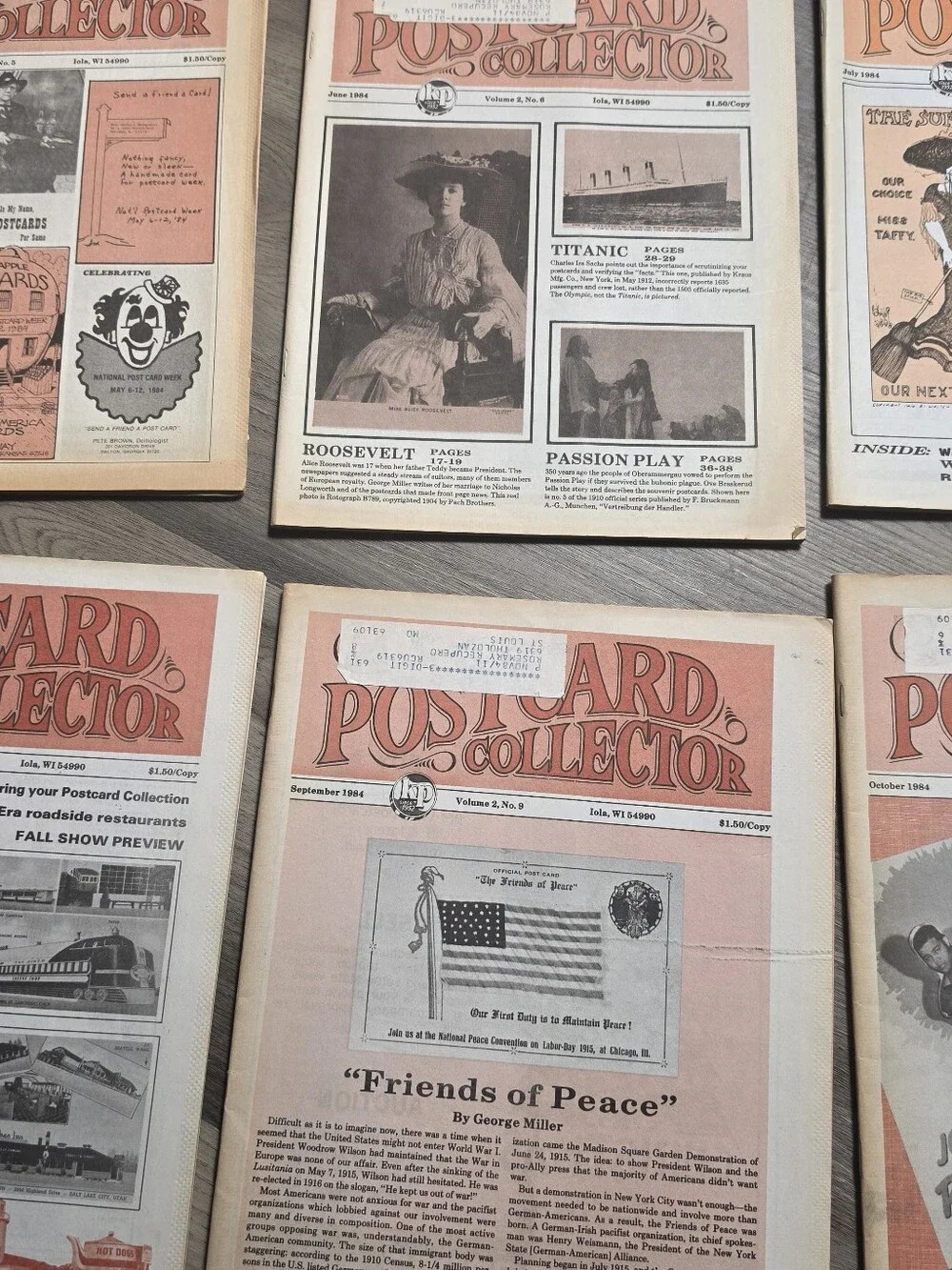 Vintage Postcard Collector Magazine Lot of 9 Issues 1984 Titanic Suffragette